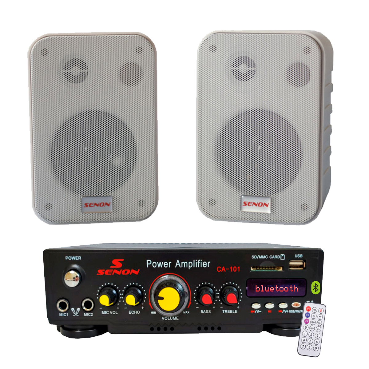 Combo Senon Mini Amplificador Ca101 + 2 Parlantes Mr4 Blancos