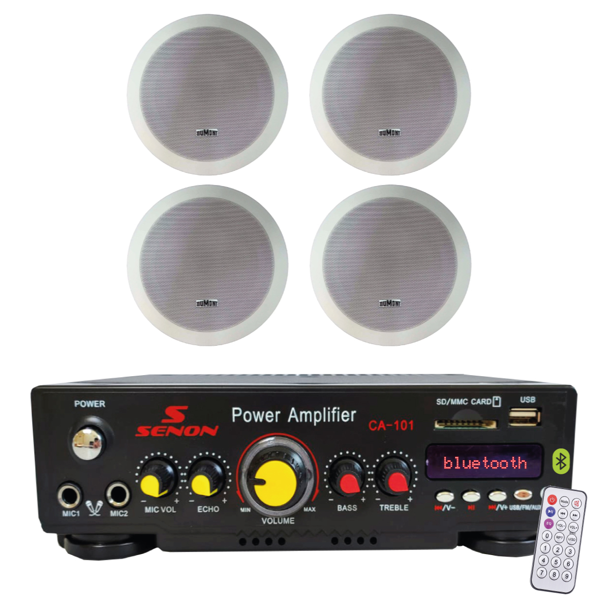 Combo Mini Amplificador Senon CA101+ 4 Parlantes Embutir Dumont P6