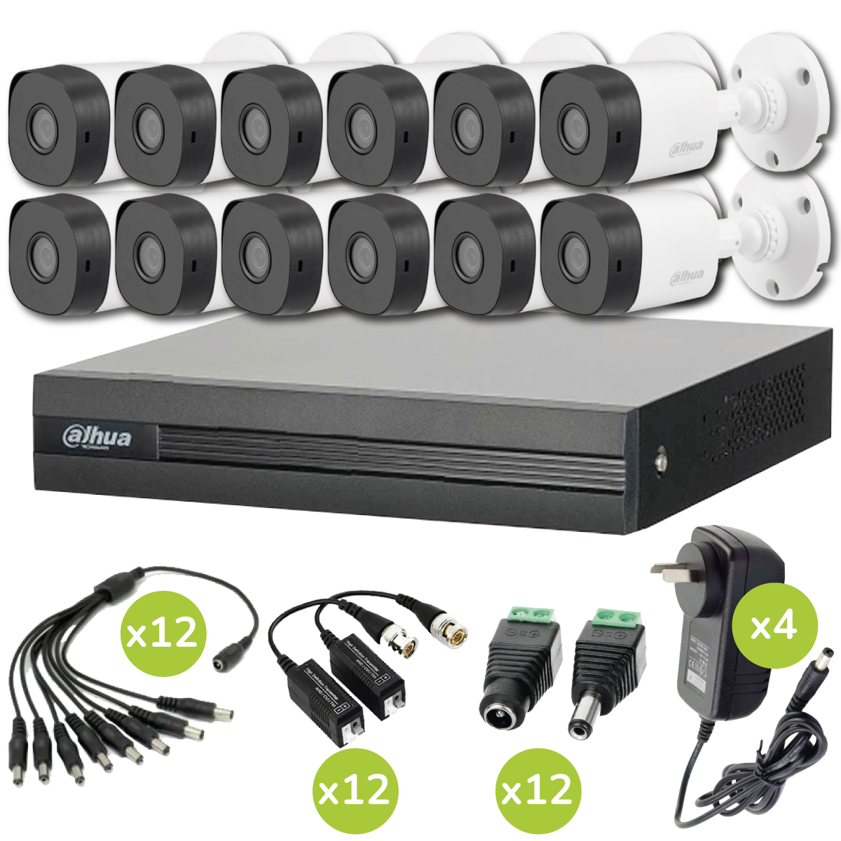 Kit videovigilancia Dahua 3: 12 cámaras Bullet 2MP 2.8mm + xvr 16Ch + accesorios