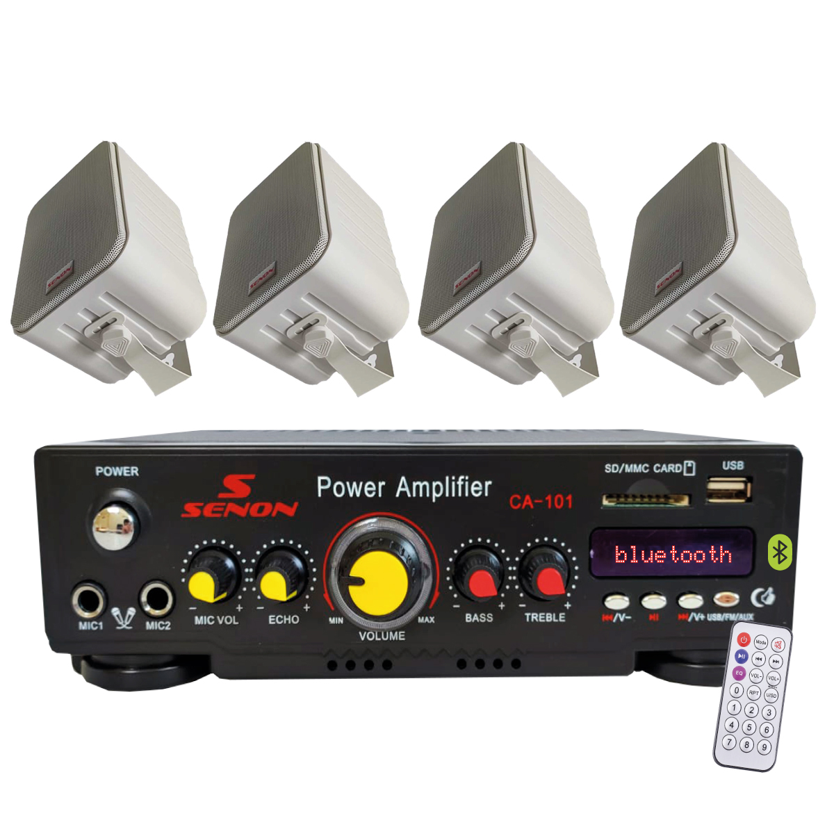 Combo Senon Mini Amplificador Ca101 + 4 Parlantes Mr4 Blanco